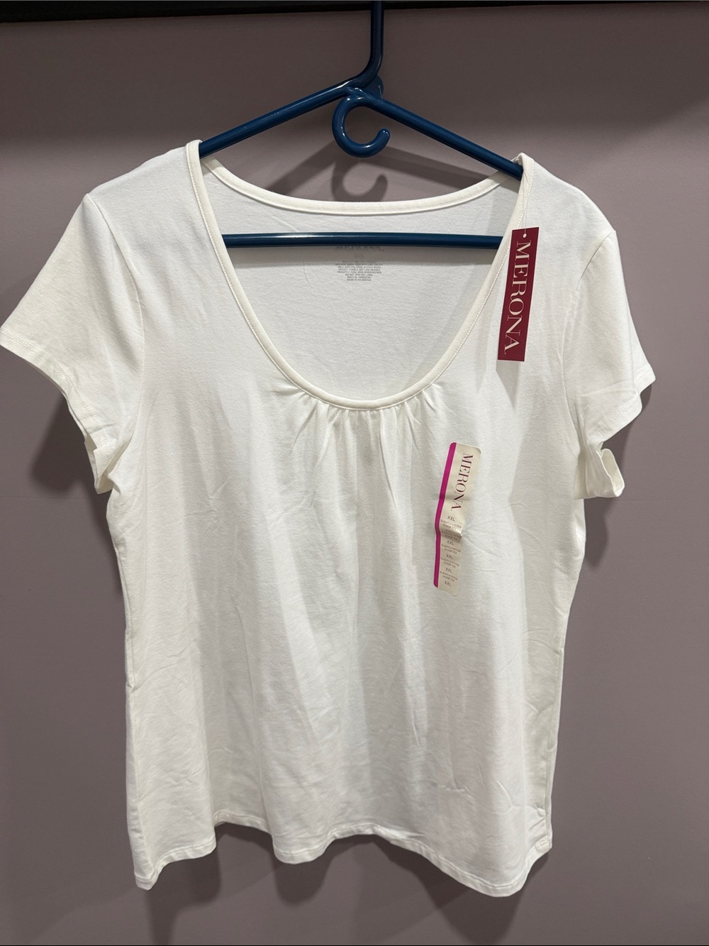 Merona Cream Scoop Neck Short Sleeve Tee with Gentle Gather XXL